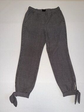 Polka Dot Tie-Hem Pants - Black and White